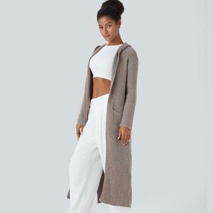 HALARA Ribbed Knit Hooded Cardigan
